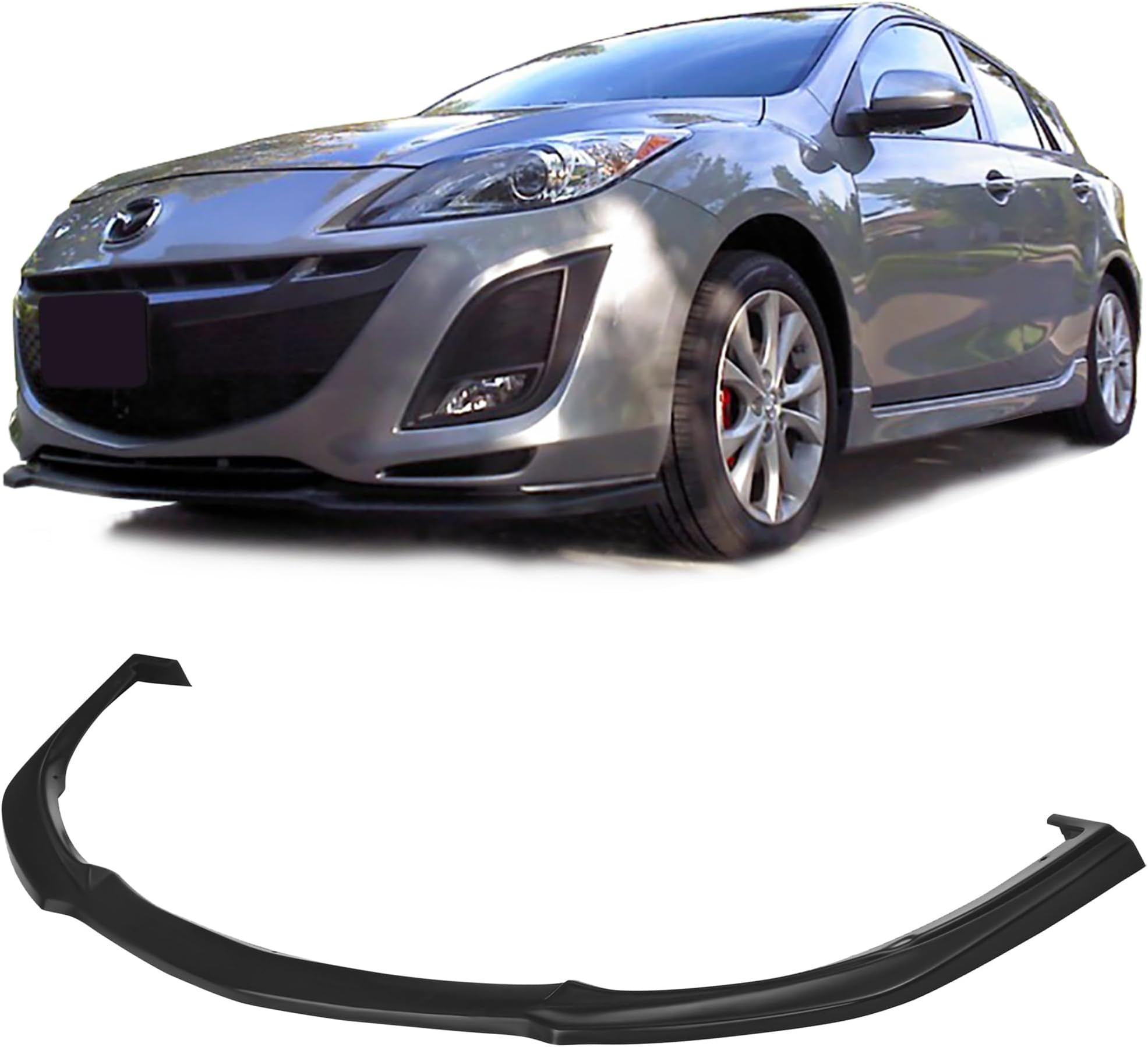 Compatible with/Replacement for Front Bumper Lip, MS Style PU Front Lip Spoiler Black, Fits 2010 2011 Mazda 3 Hatchback Base (Not Compatible with Mazdaspeed)