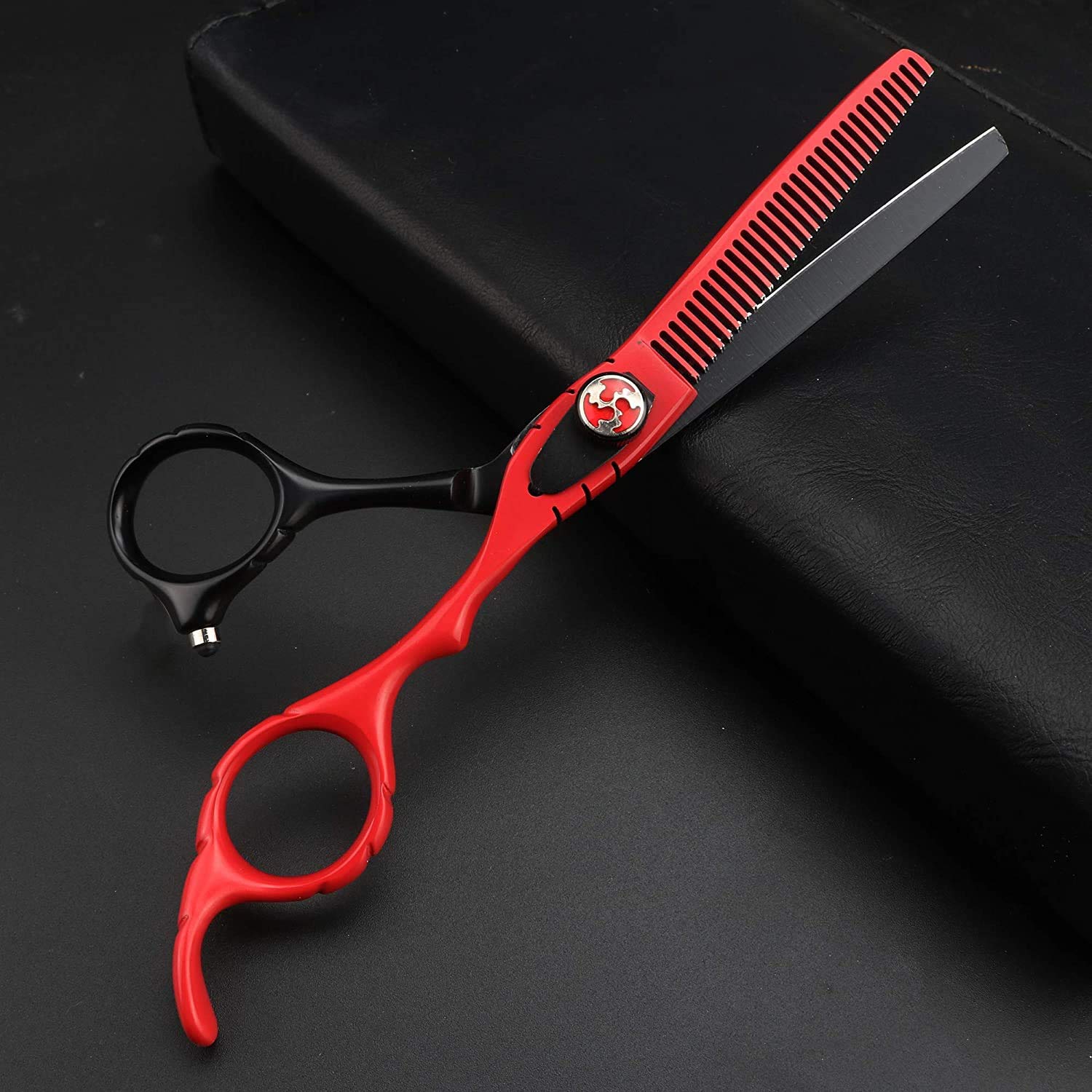 JIESENYU Forbici da 6 pollici per capelli rossi neri Giappone 440C forbici da taglio e sfoltire e astuccio per pettine
