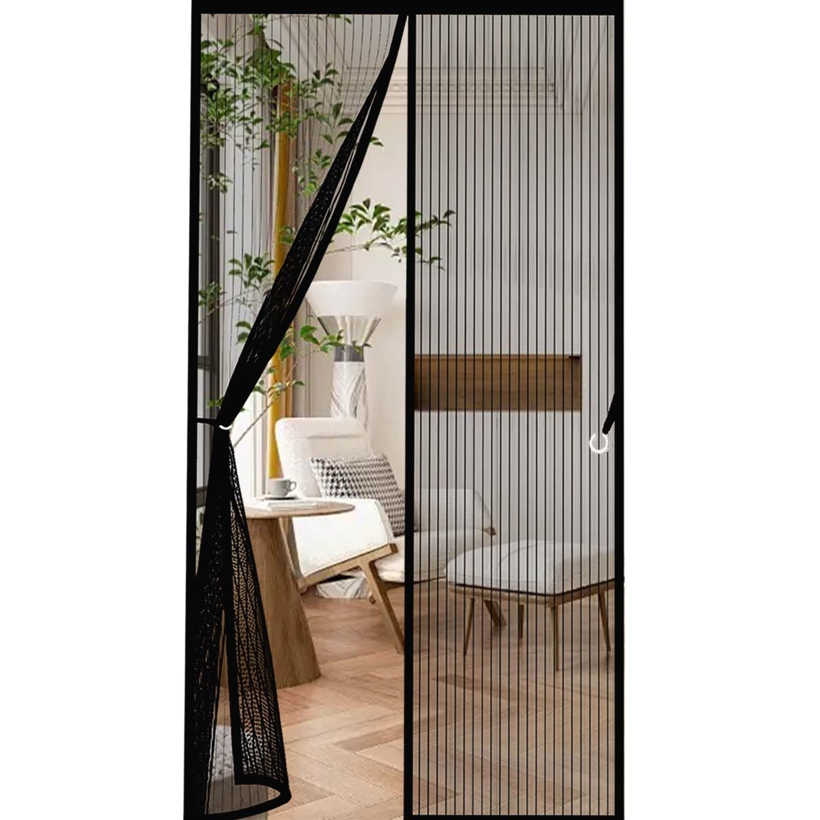 Feijdon Black Fly Screens For Doors 127 X 183 Cm Powerful Magnets And Full Frame Magic Tape, No Drill Installation Anti Mosquito Mesh Fly Curtain Hundreds Of Sizes, Lets Fresh Air In,