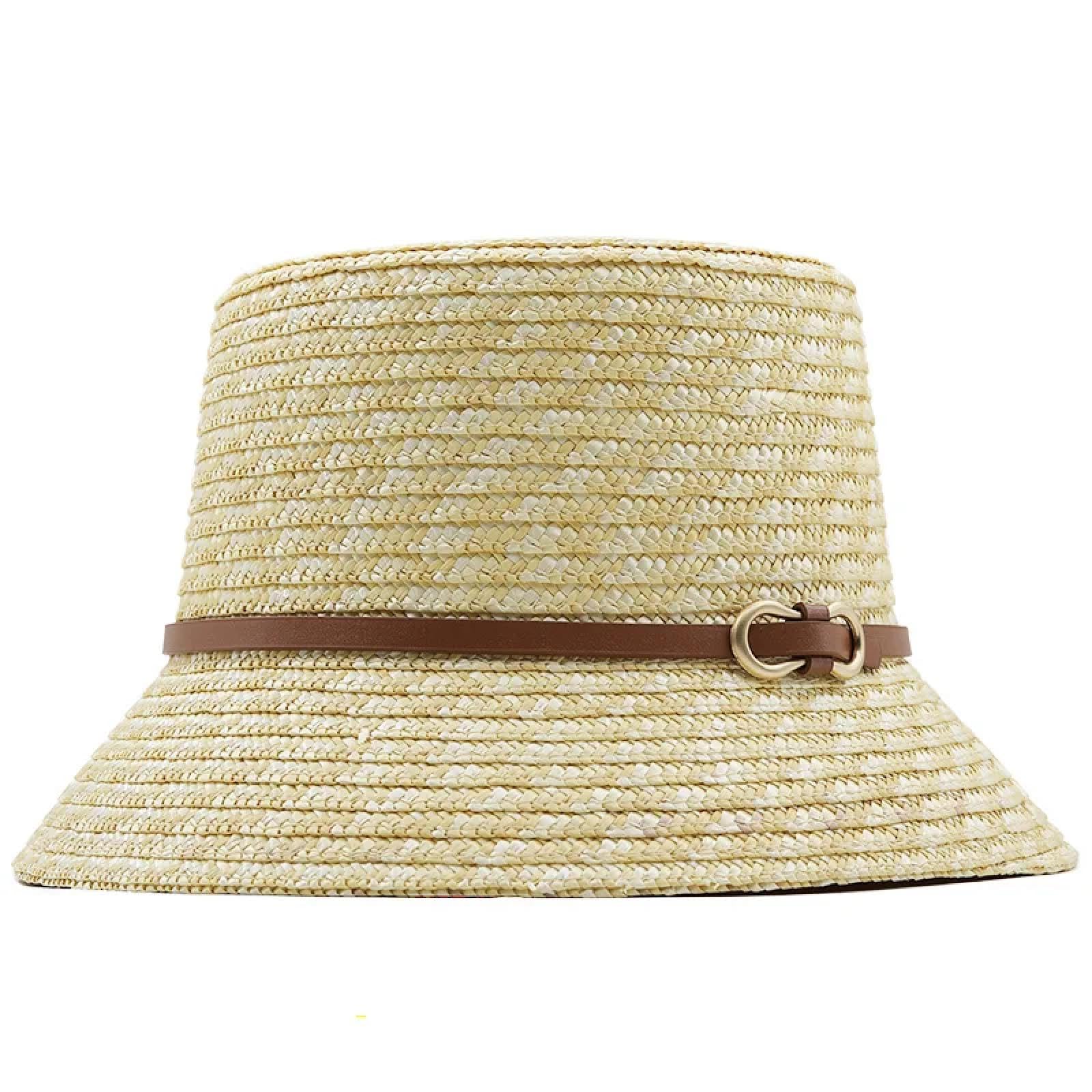 Sonnenhut Strohhut Hut Handgemachte Hüte Für Frauen Damen Sonnenhut Große Perlen Kette Beige Strohhut Adjuatble Strand Mütze Breite Krempe 56-59Cm 04