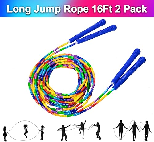 Miniatura 7 de Paquete de 2 cuerdas dobles holandesas de 16 pies, cuerdas de saltar largas para niños, cuerdas de saltar con cuentas suaves, grupo multijugador