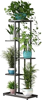 LINZINAR Plant Stand Indoor Outdoor Metal 5 Tier 6 Potted Multiple Flowe...