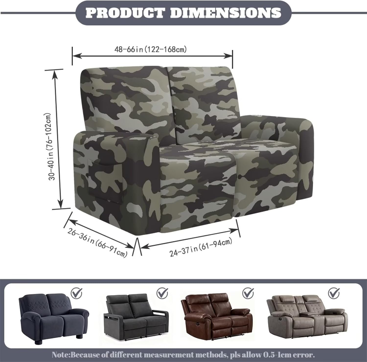 Camo 2 Seats Recliner Slipcovers Stretch Sofa Slipcover 6 Pieces Loveseat Reclining Couch Cover with Elastic Washable Furniture Protector for Living Room Easy to Install
