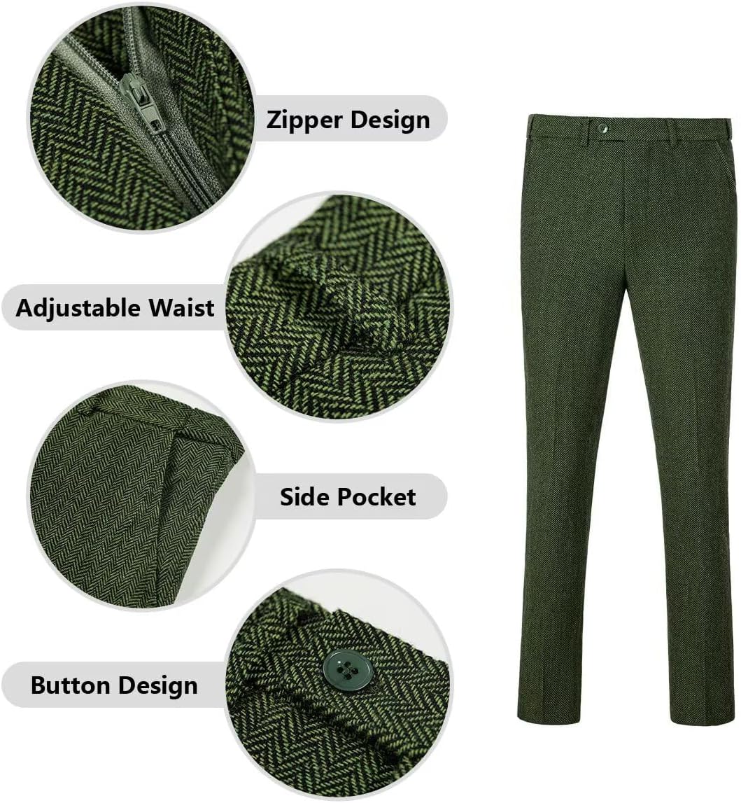 Retro Tweed Brown Men Suit 3 Piece Herringbone Slim Fit Suits Wedding Tuxedos Set Prom Jacket Blazers Vest Pants for Mens