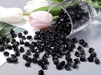 Black Fake Ice Cubes 500 Pcs Acrylic Vase Fillers Black Decorative Stones for Vase Fake Diamonds for Vases Fillers Wedding Decor Party Home Decoration Flower Arrangement