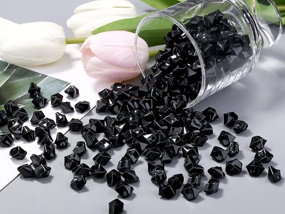 Black Fake Ice Cubes 500 Pcs Acrylic Vase Fillers Black Decorative Stones for Vase Fake Diamonds for Vases Fillers Wedding Decor Party Home Decoration Flower Arrangement