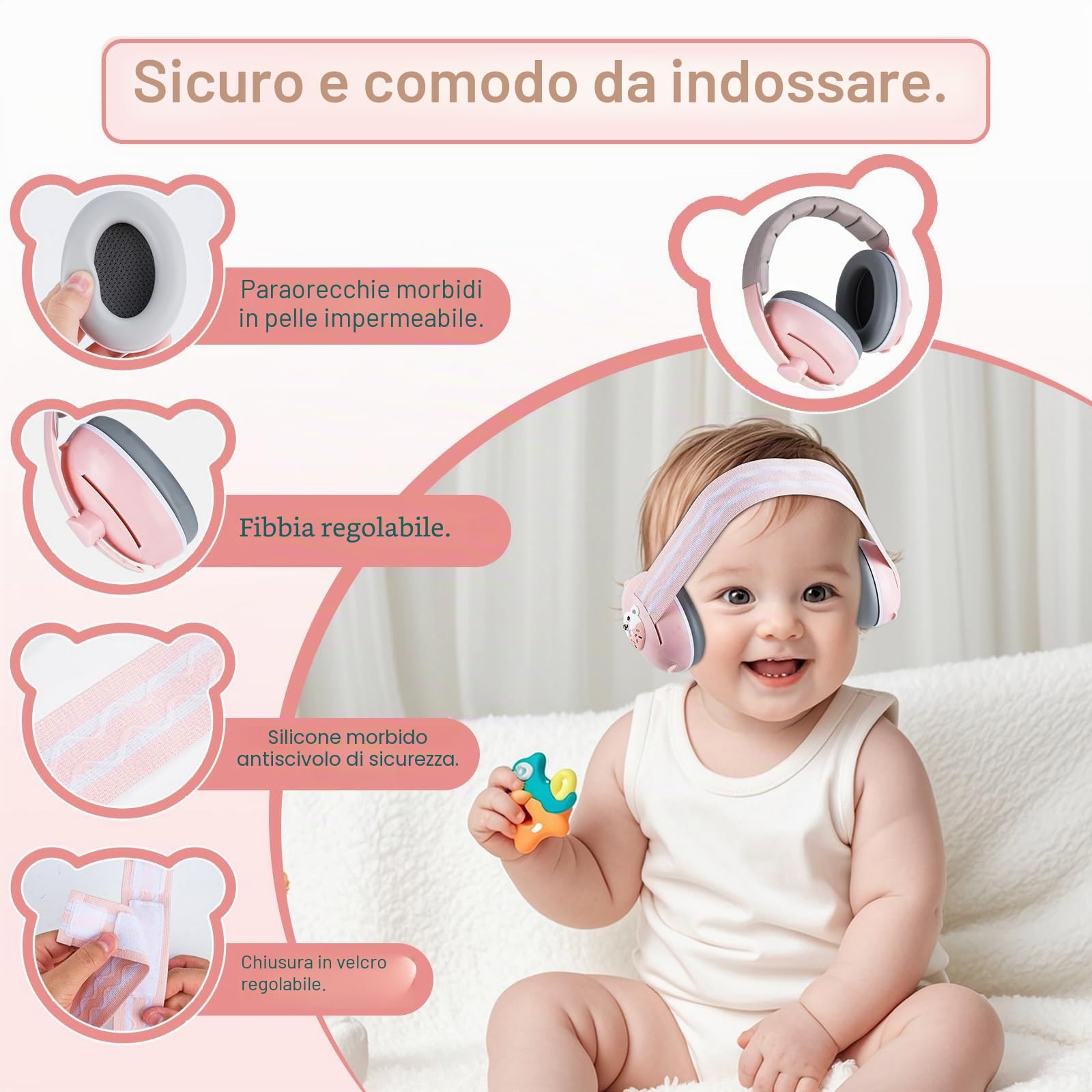 Cuffie Neonato Antirumore, 2 in 1 Cuffie Antirumore Bambini, Protettori Acustici per Neonati, Regolabili Cuffie Antirumores Neonato Ideale per il Sonno, Viaggi, Feste