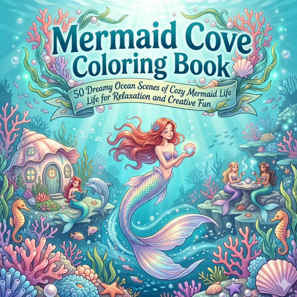 Mermaid Cove Coloring Book: 50 Dreamy Ocean Scenes of Cozy Mermaid Life for Relaxation and Creative Fun (Fantasy & Magical)