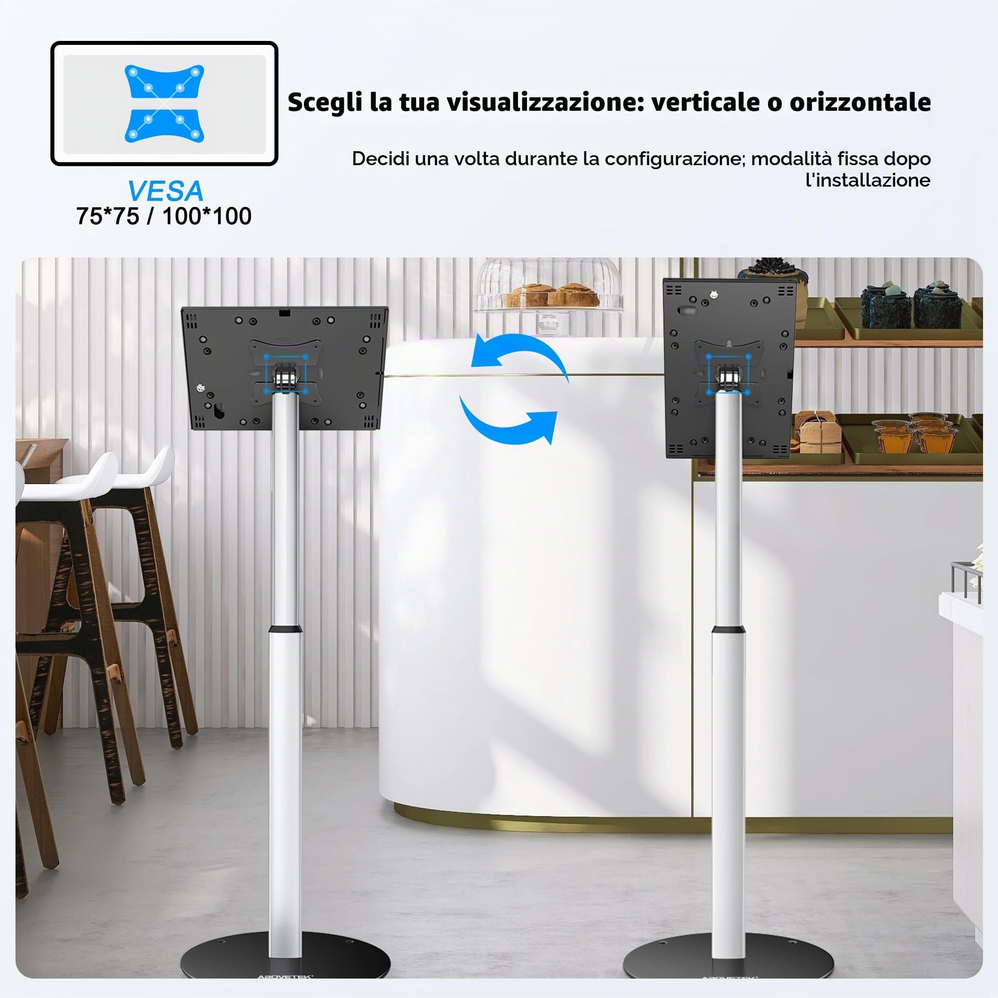 AboveTEK Supporto da Pavimento Antifurto per iPad, Piedistallo per Tablet POS ad alta Sicurezza, Custodia di Sicurezza Regolabile in Altezza con Serratura e Meccanismo a Chiave per iPad Air Pro