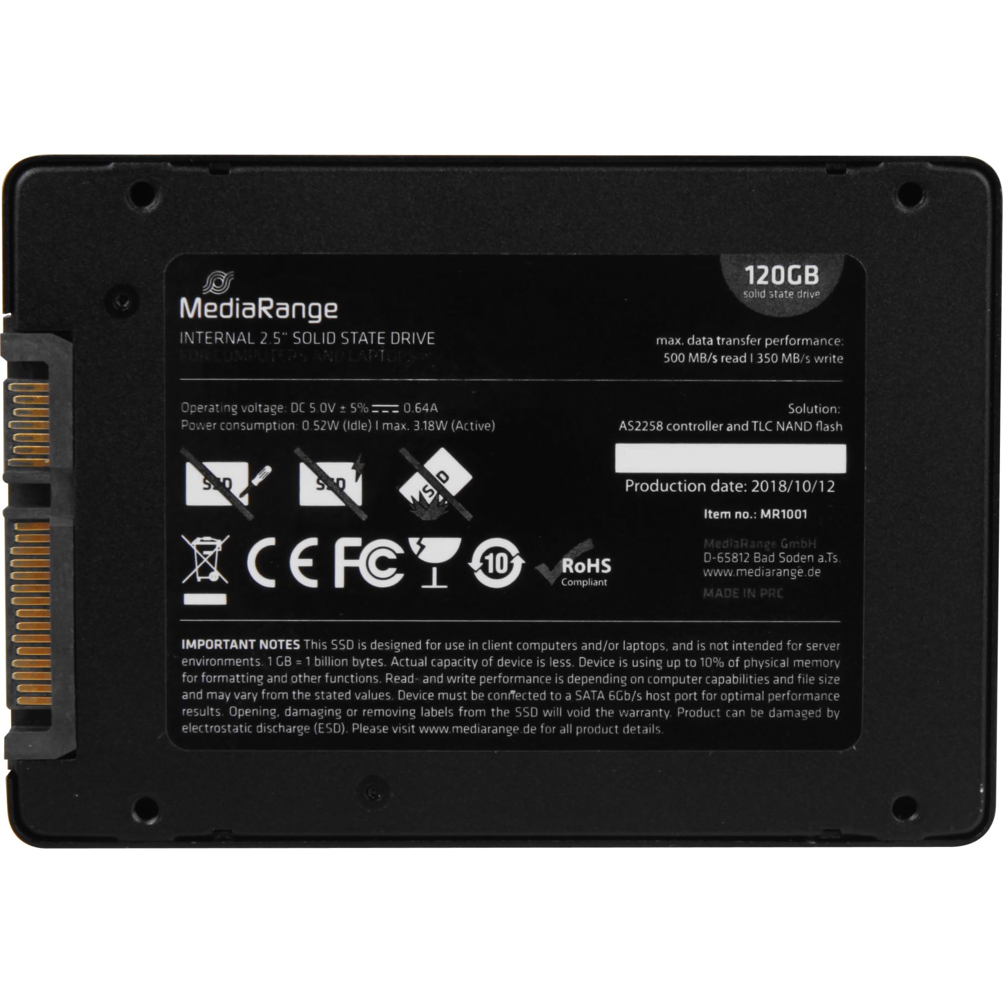 MediaRange MR1001 Disque SSD 2.5" 120 Go Série ATA III TLC