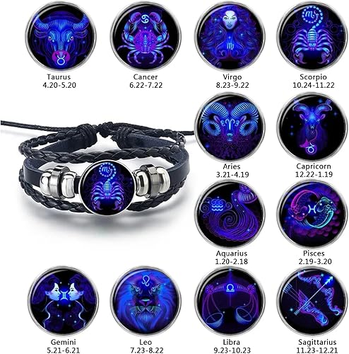 Miniatura 4 de 2 pulseras de cuero del zodiaco de constelación multicapa, pulsera de cuero negro vintage, ajustable, hecha a mano, pulsera tejida a mano, joyería