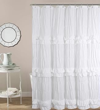 White Ruffle Shower Curtain Shabby Chic Victorian Bathroom Curtains 72x72