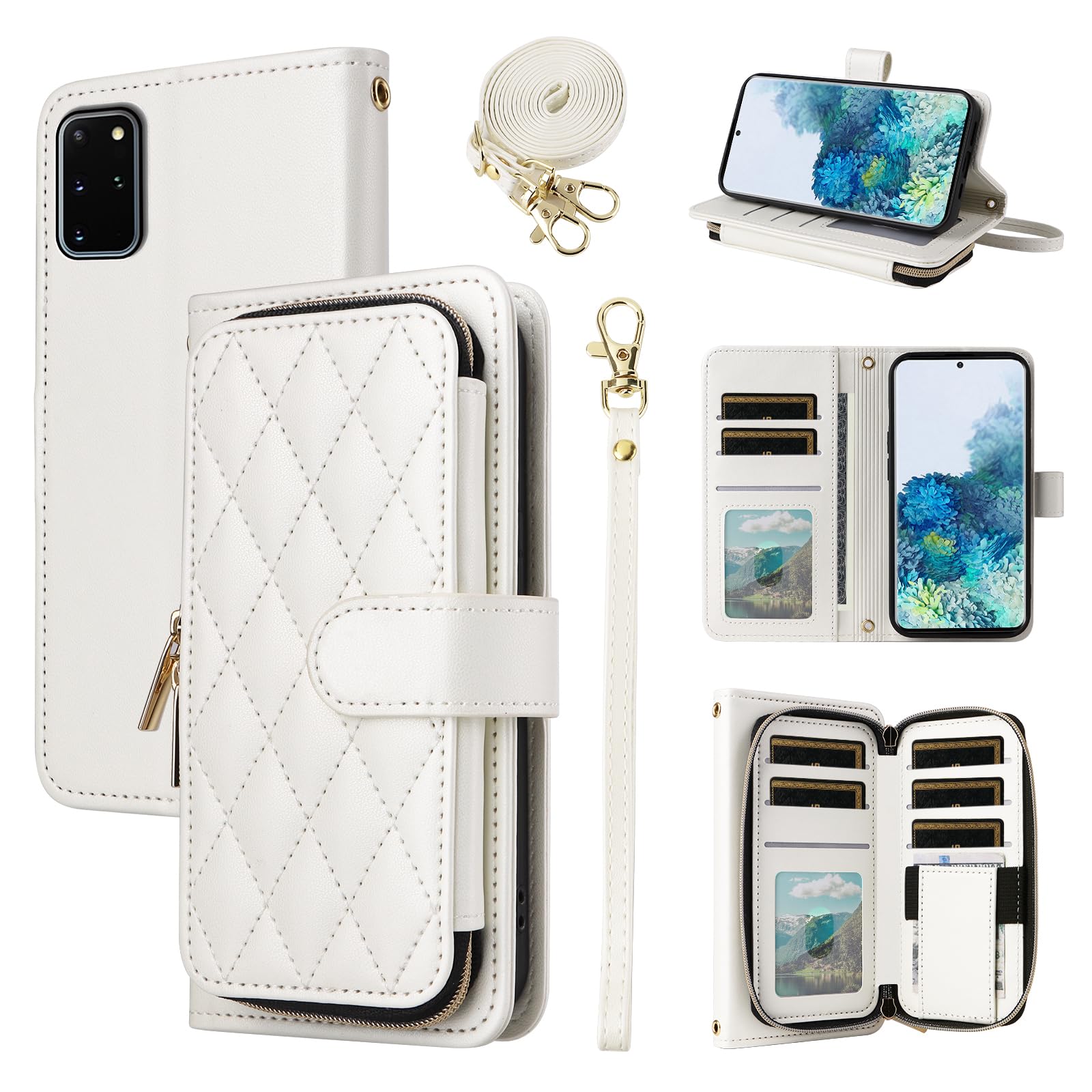 Furiet Wallet Case for Samsung Galaxy S20 Plus S20+ 5G with Wrist Strap, 9+ Card Slots Zipper Purse, Luxury PU Leather Stand Full Body Phone Cover for