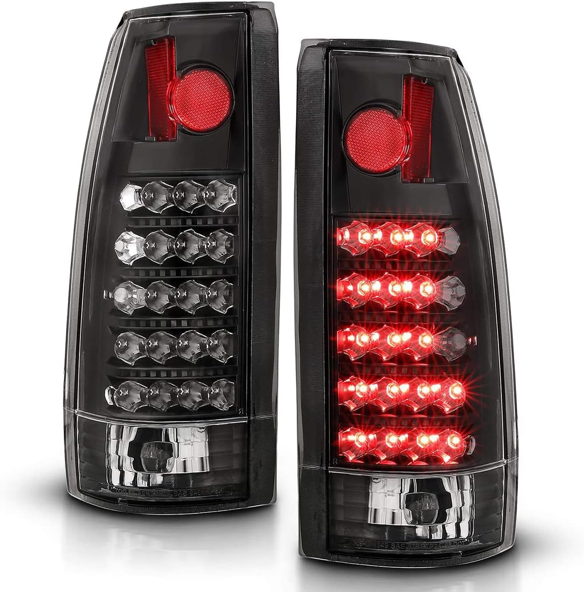 AmeriLite for 1988-1999 Chevy GMC Full Size C/K Pickup Truck Tahoe Suburban Truck Black Housing LED Replacement Tail Lights Assembly Pair - Passenger and Driver Side