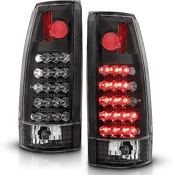 AmeriLite for 1988-1999 Chevy GMC Full Size C/K Pickup Truck Tahoe Suburban Truck Black Housing LED Replacement Tail Lights Assembly Pair - Passenger and Driver Side