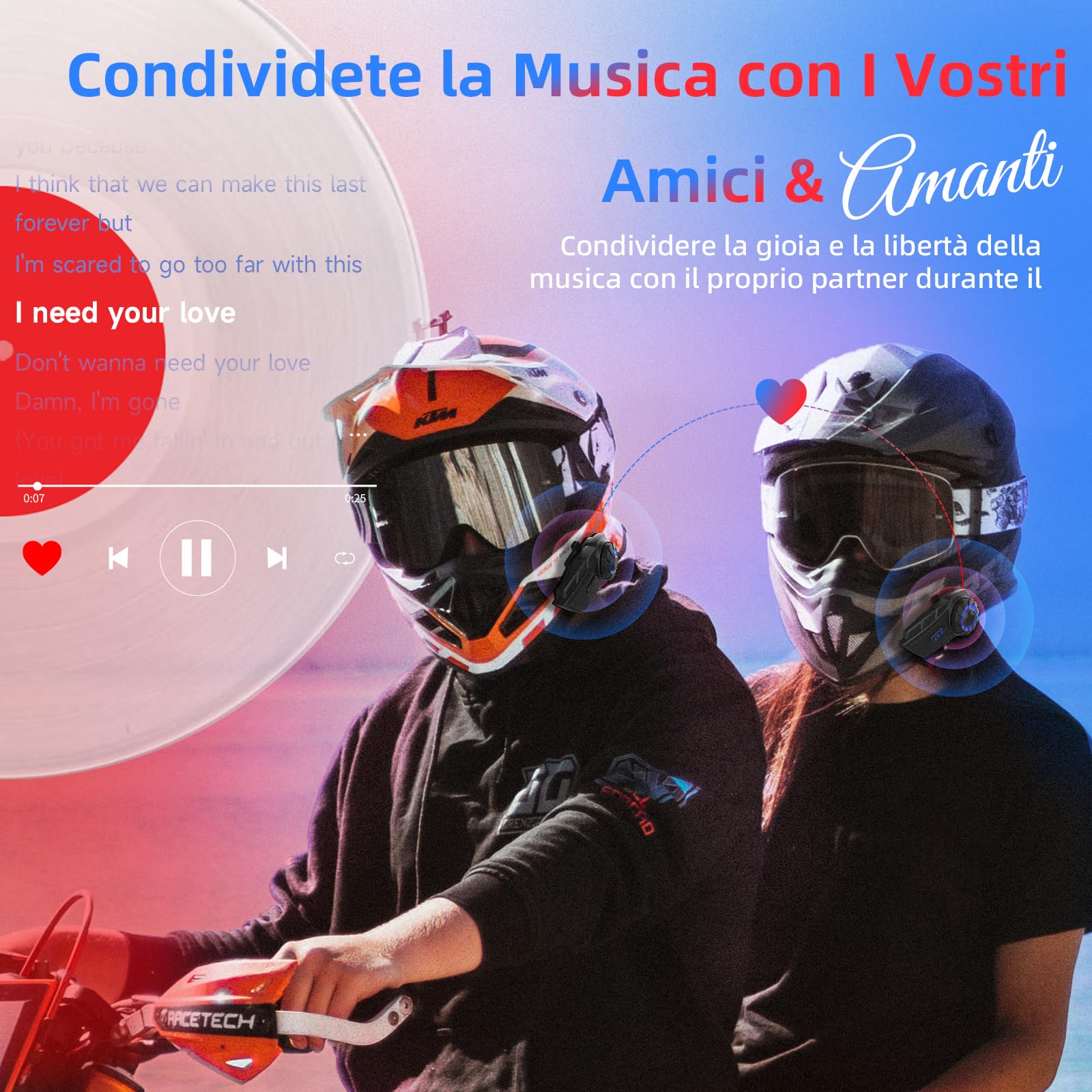 Moman Interfono Moto, CP-E Auricolare Casco Moto 6 Motociclisti 2000M Sistema di Comunicazione Connettività Universale con Cancellazione del Rumore Condivisione Musica Radio FM Impermeabile, Singolo