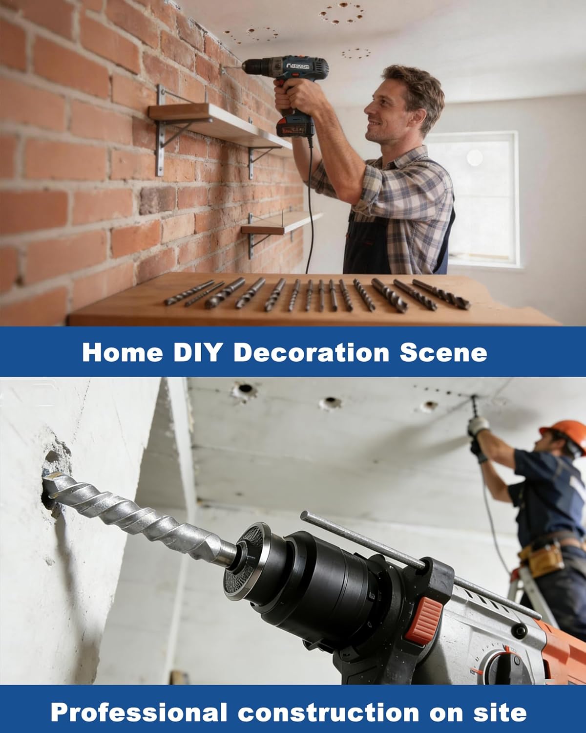 HIGHDRIL Concrete Drill Bit Set - 10Pcs 3/16" X2, 1/4" X3, 5/16" X2, 3/8" X2, 1/2" (8-inch Length) Carbide Masonry Drill Bit Kit, Hammer Drill Bits for Concrete, Brick, Stone, Granite