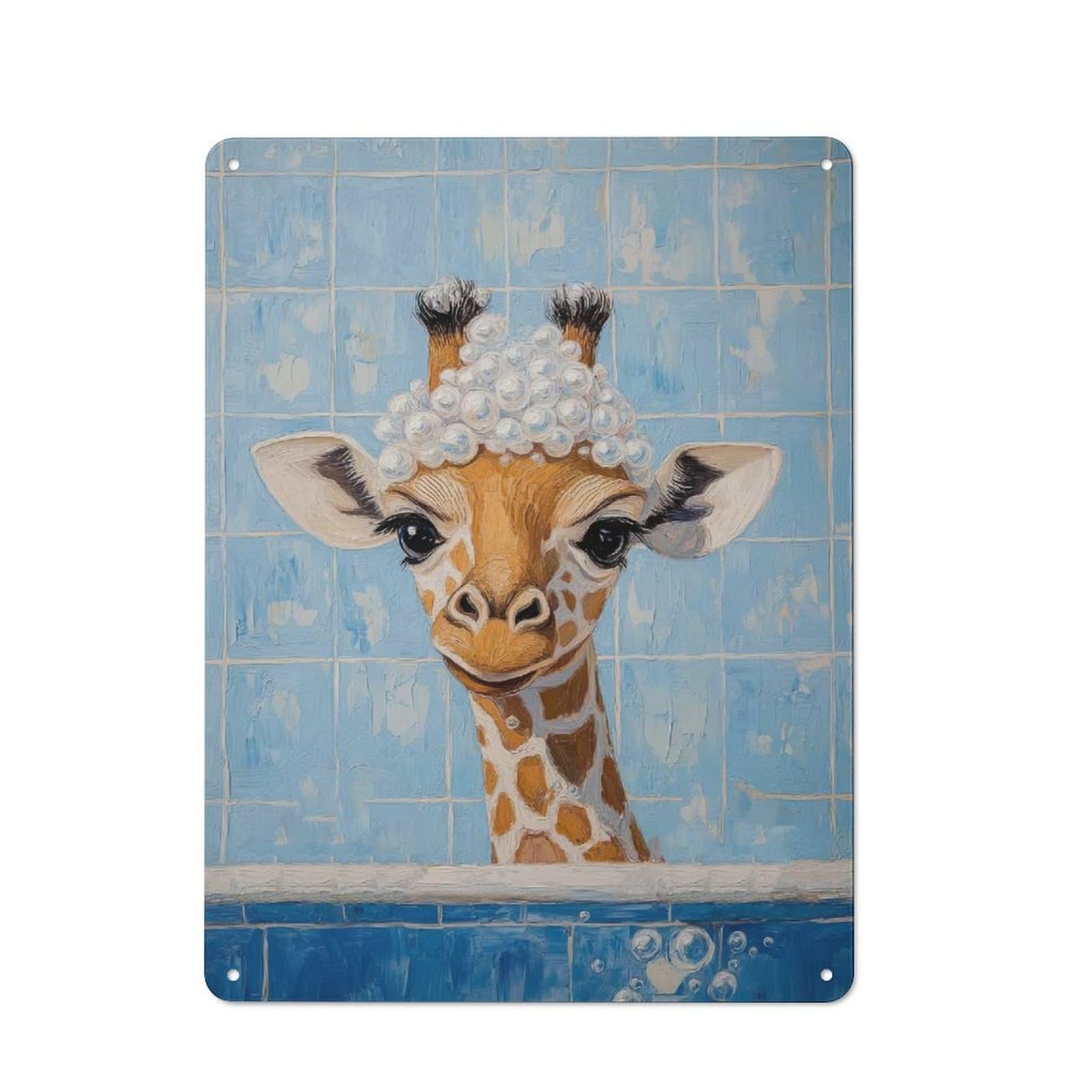 Junmoney Style-9 Modern Vintage Giraffe Bath Time Office Metal Sign 40X30cm, Creative Space Decor For Hobby Room, Office, Lounge Or Living Room