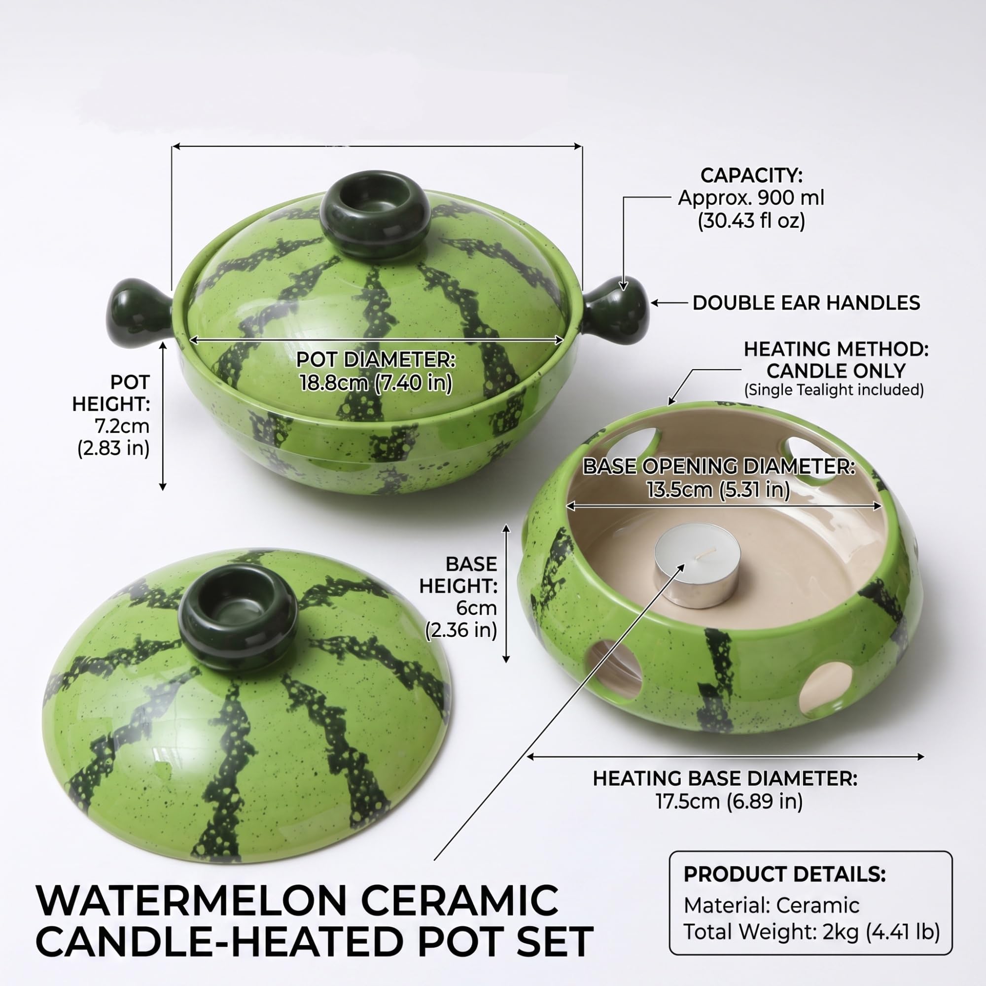 Ceramiczny garnek do zupy w kształcie arbuza z podgrzewaczem