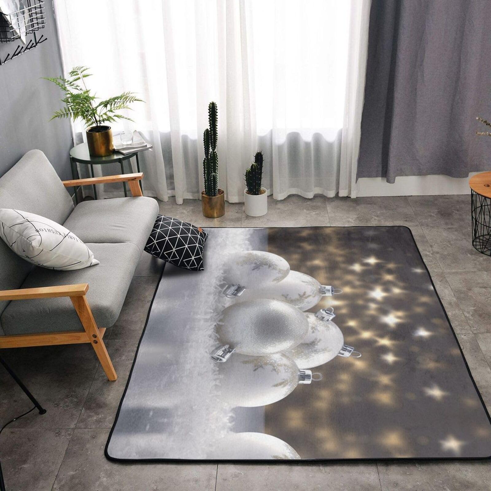 Felpudo antideslizante de franela con diseño de bolas de Navidad, 160 x 122 cm, para puerta delantera y trasera, para interiores y exteriores