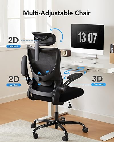 Miniatura 3 de HUANUO Silla de oficina ergonómica, silla de escritorio de computadora con respaldo alto con soporte lumbar ajustable y reposacabezas, cómoda silla