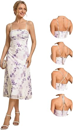 Ever-Pretty Spring Backless Wedding Guest Dresses for Women Convertible Spaghetti Straps Floral Midi Semi Formal Dress 02416