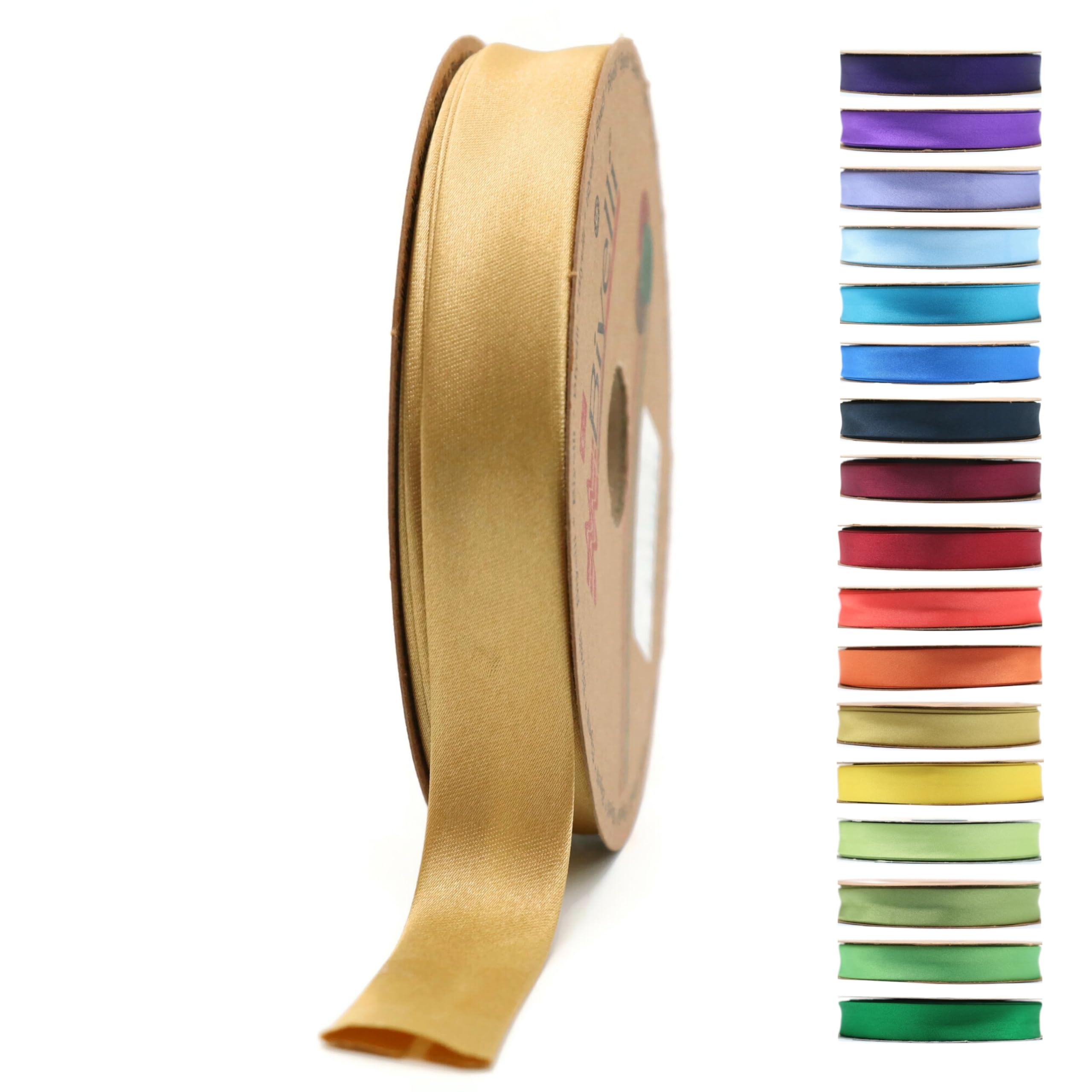 Fold Satin Bias Tape - 99+ Colors - 3/4 Inches Wide - 27 Yards - Fold Satin Binding Bias Ribbon Fabric Piping Bias Binding Tape for Sewing Clothing DIY (55. Antique Gold) BYS55