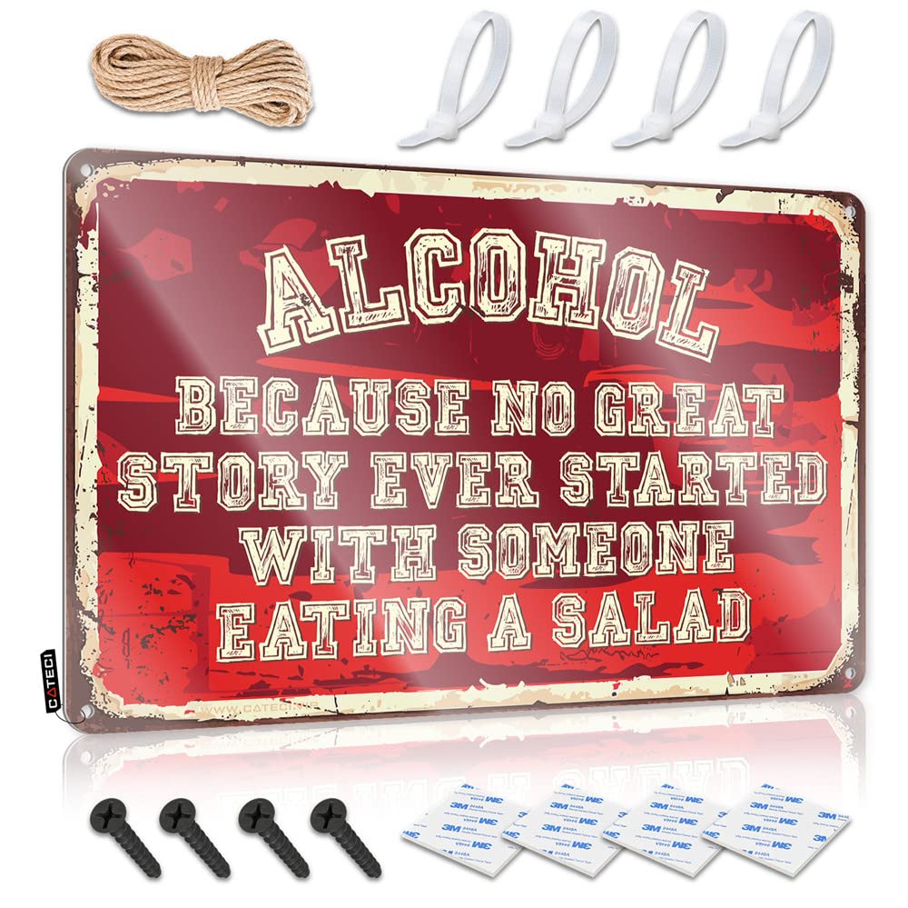 Signs For Bedroom Door Because No Great Story Ever Started With Someone Eating A Salad Sign Bar Signs For Home Bar Decor Funny Sarcastic Signs(20X30CM)