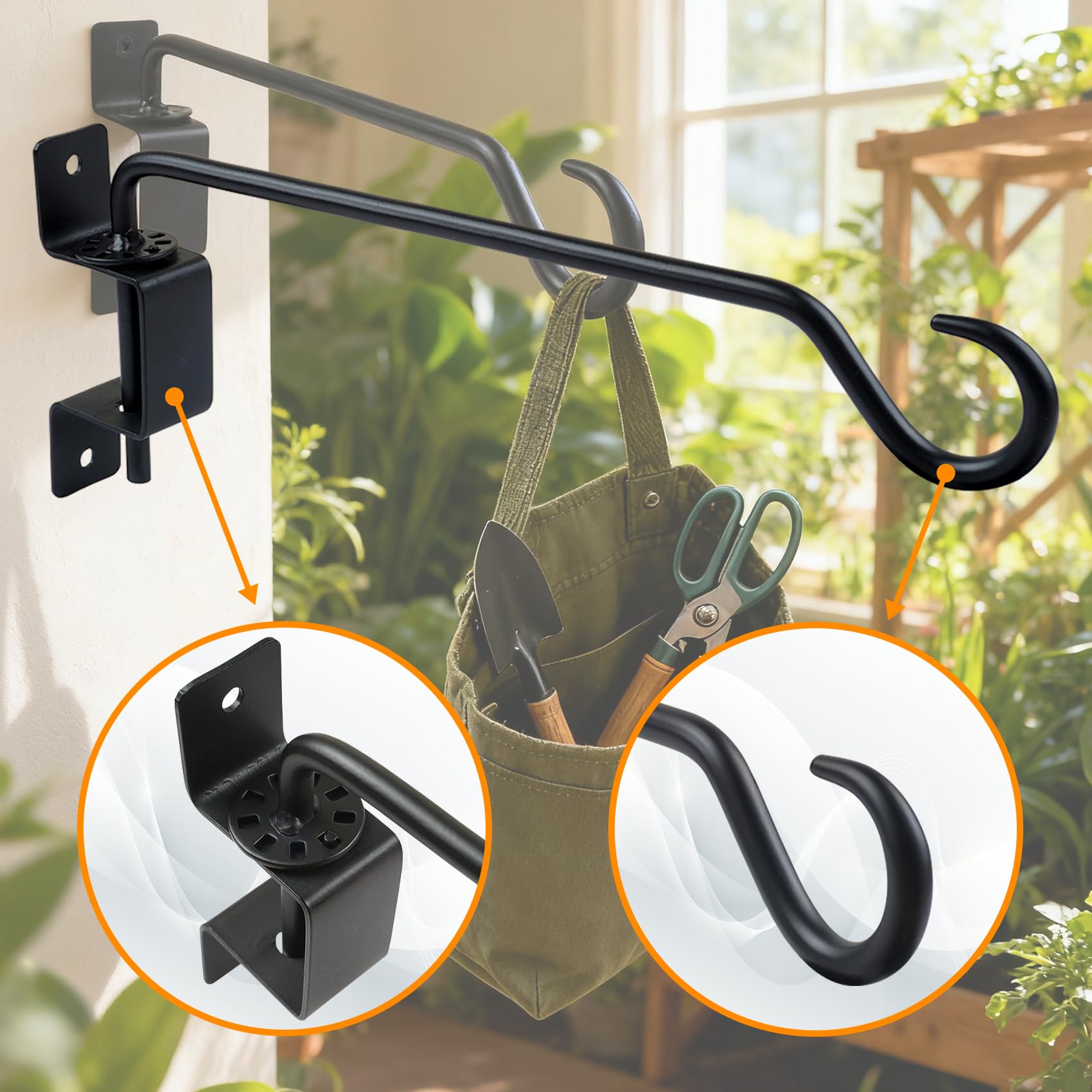 40,6 cm Schwenkbarer Pflanzenaufhänger 2 Stück - Robuste Wandhalterung Pflanzenhalterungen mit 360° verstellbarem Haken, rostbeständige Metall Outdoor Pflanzenaufhänger für Blumenkörbe