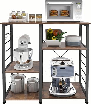 soges 35.4 Inch Kitchen Shelf Bakers Rack Utility Microwave Oven Stand Kitchen Island Storage Cart, Vintage Brown