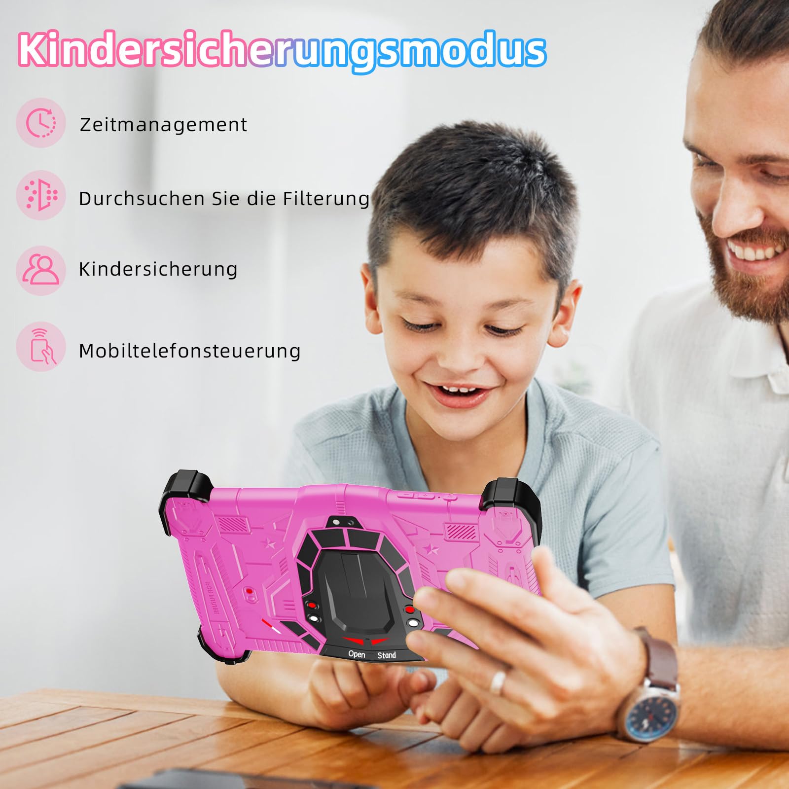 Kinder Tablet 7 Zoll Android 15, Tablet Kinder mit Elternkontrolle, Kids Tablet mit 10GB RAM+64GB ROM (TF 1TB), Octa-Core 2.0GHz, Dualband WLAN 2.4G/5G, Bluetooth 5.0（Rosa）