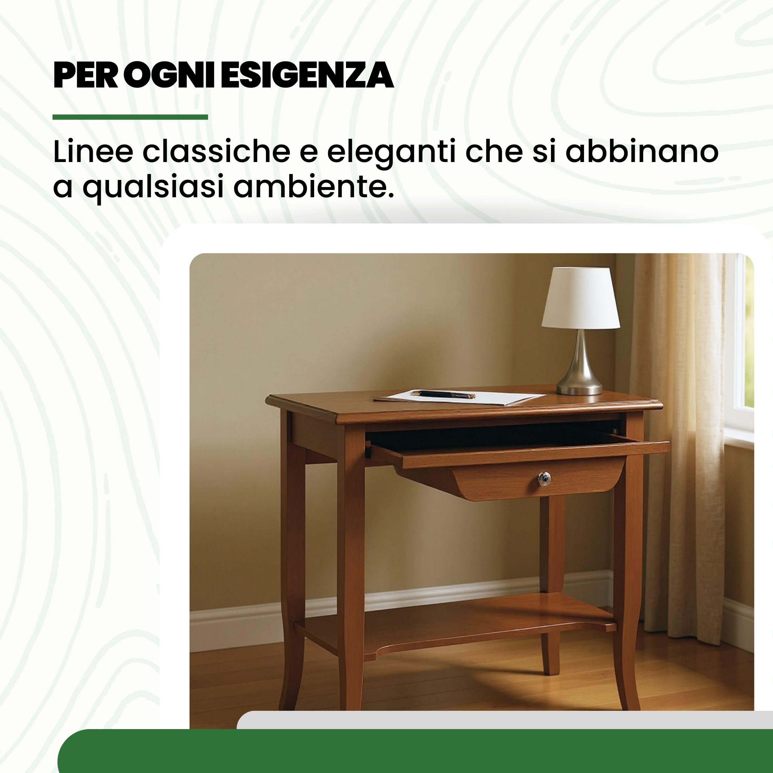 Mar.c.a. Design - Scrivania Arte Povera con Ripiano Estraibile, Porta Tastiera e 1 Cassetto - Scrittoio in Legno 85x49x78 cm Made in Italy