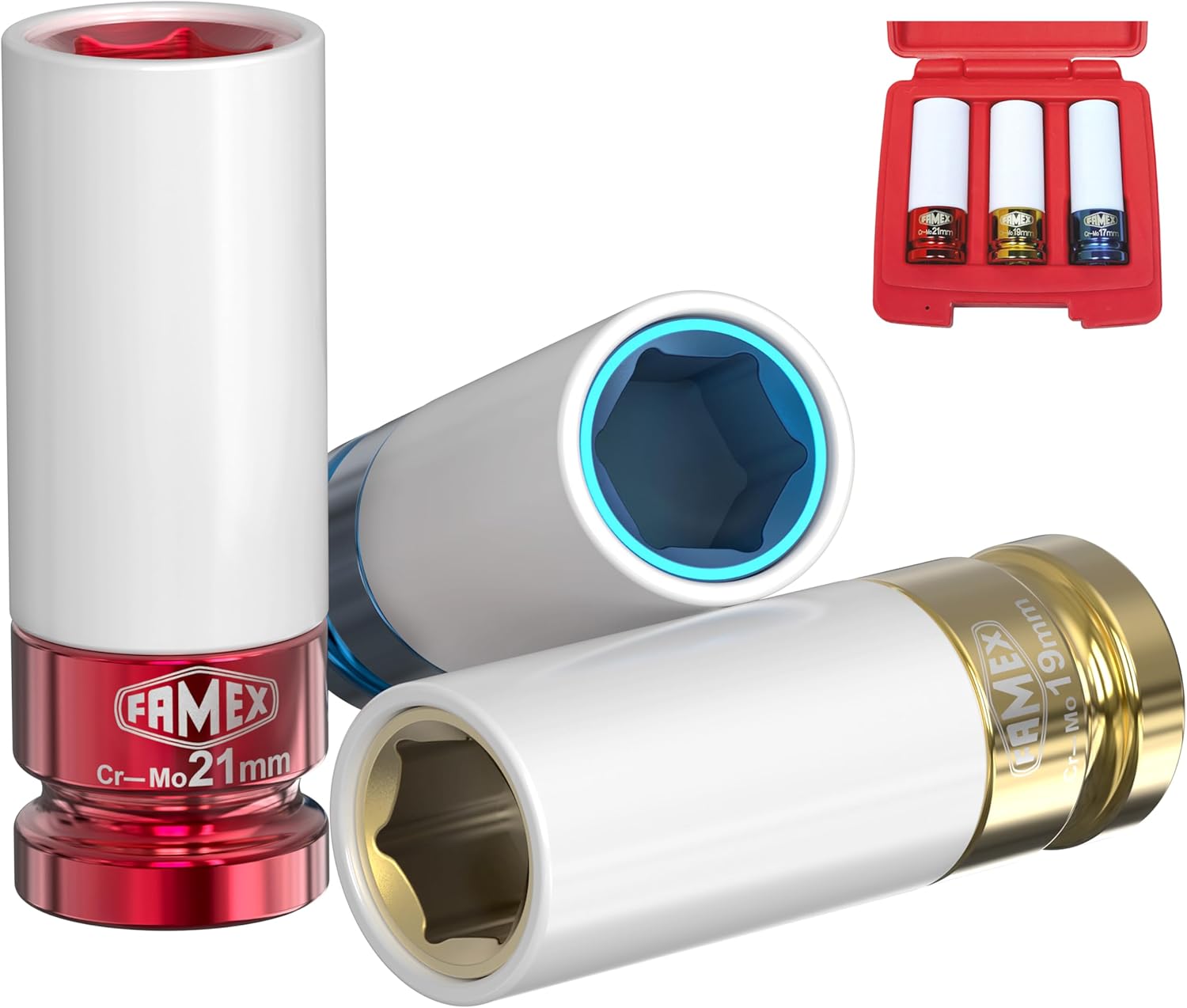 FAMEX Tools 10808 3 Piece Wheel Nut Socket Set, 17/19 / 21 mm