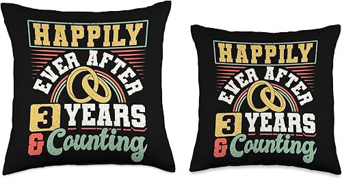 Miniatura 3 de Married Couples Matching Apparel JM0 3rd Wedding Anniversary Happily Ever After 3 Years and Throw Pillow, 16x16, Multicolor