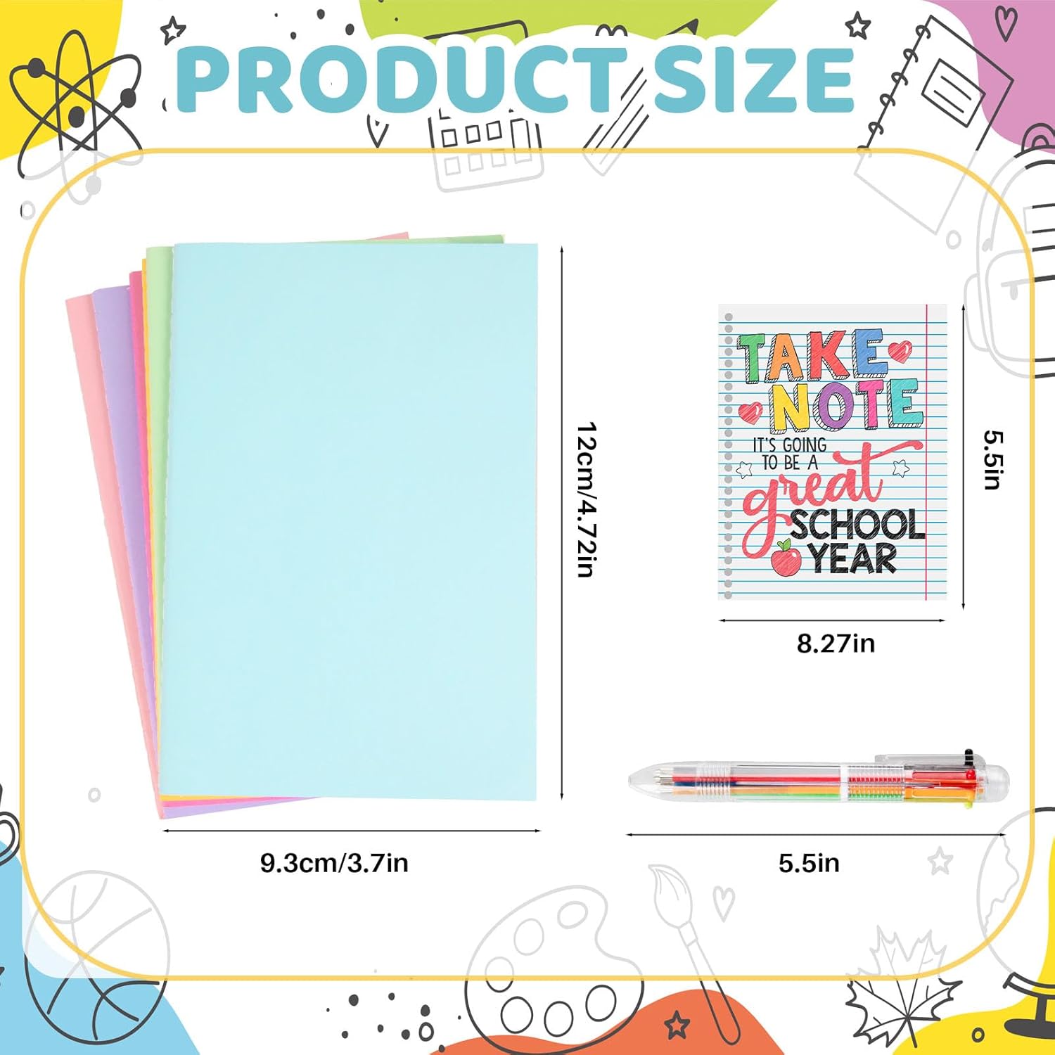 24 Sets Back to School Supplies Kit Colorful Notebooks Ballpoint Pens 6 in 1 Multicolor Retractable Ballpoint Pens Journals with Inspirational Cards for First Day Student Classroom Prize School Office Supplies