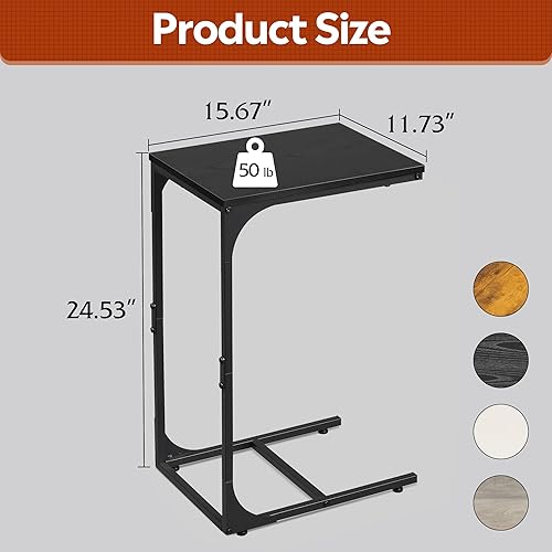 Miniatura 3 de WLIVE Mesa auxiliar en forma de C, mesas auxiliares de sofá pequeñas con marco de metal, mesa de sofá, bandeja de TV para sala de estar, dormitorio,