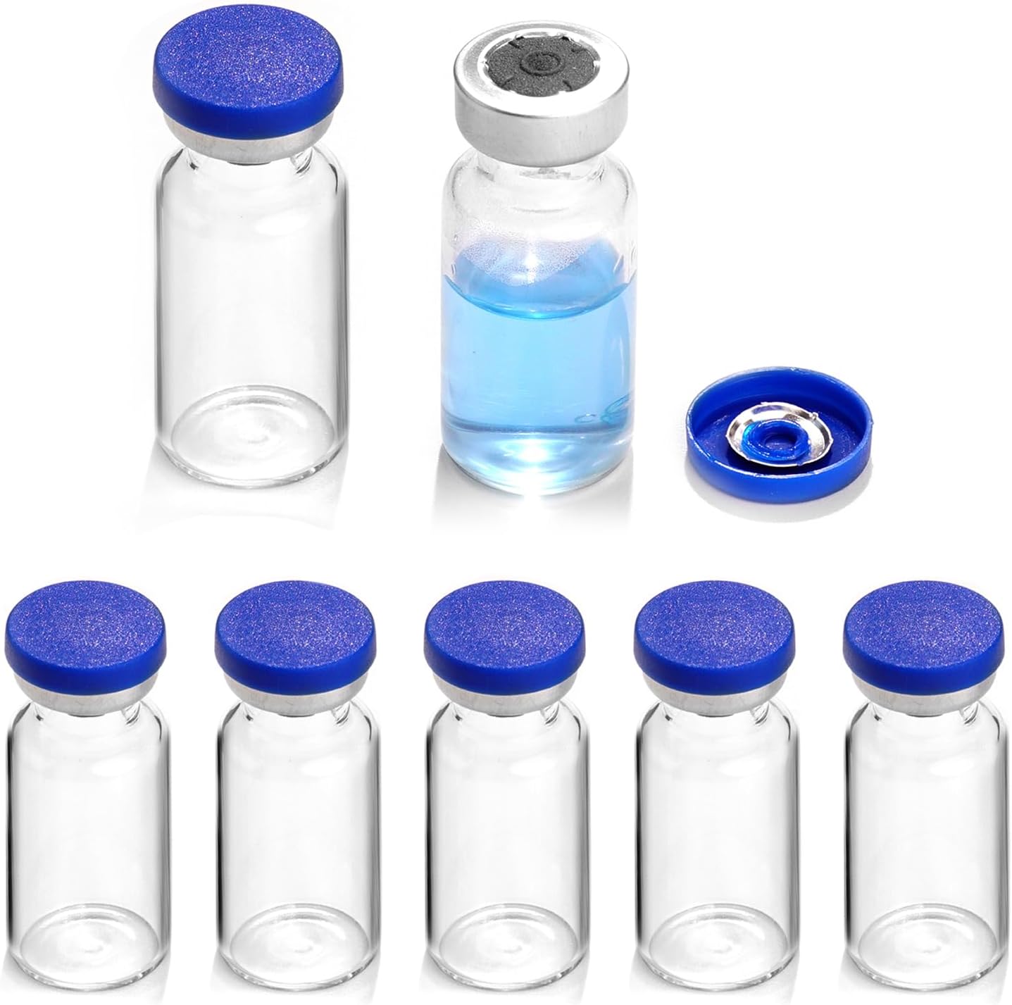 2ml Sealed Vials with Self Healing Injection Port and Plastic-Aluminum Flip Caps,Glass Empty Vials for Injection 10 Pack
