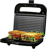 OVENTE GP0401B Electric Panini Press Grill - Nonstick Plates, 750W Fast Heat, Compact Sandwich Maker for Breakfast & Snacks, Black