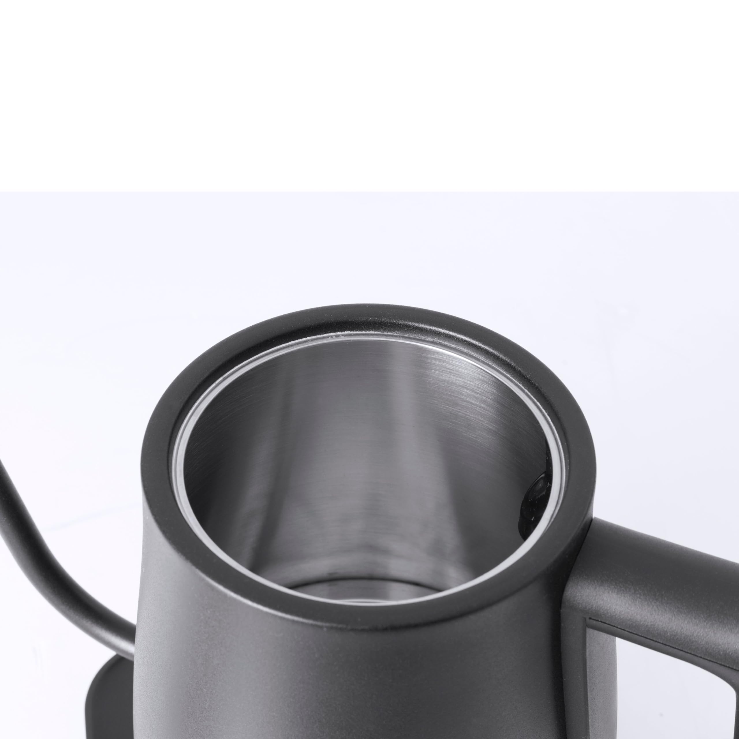 CASO Coffee Classic Kettle - hervidor de agua electrico 0,6L - Pequeña cantidad mínima de 200 ml - enrollado de cable integrado - Base de 360°C - Acero inoxidable - negro mate