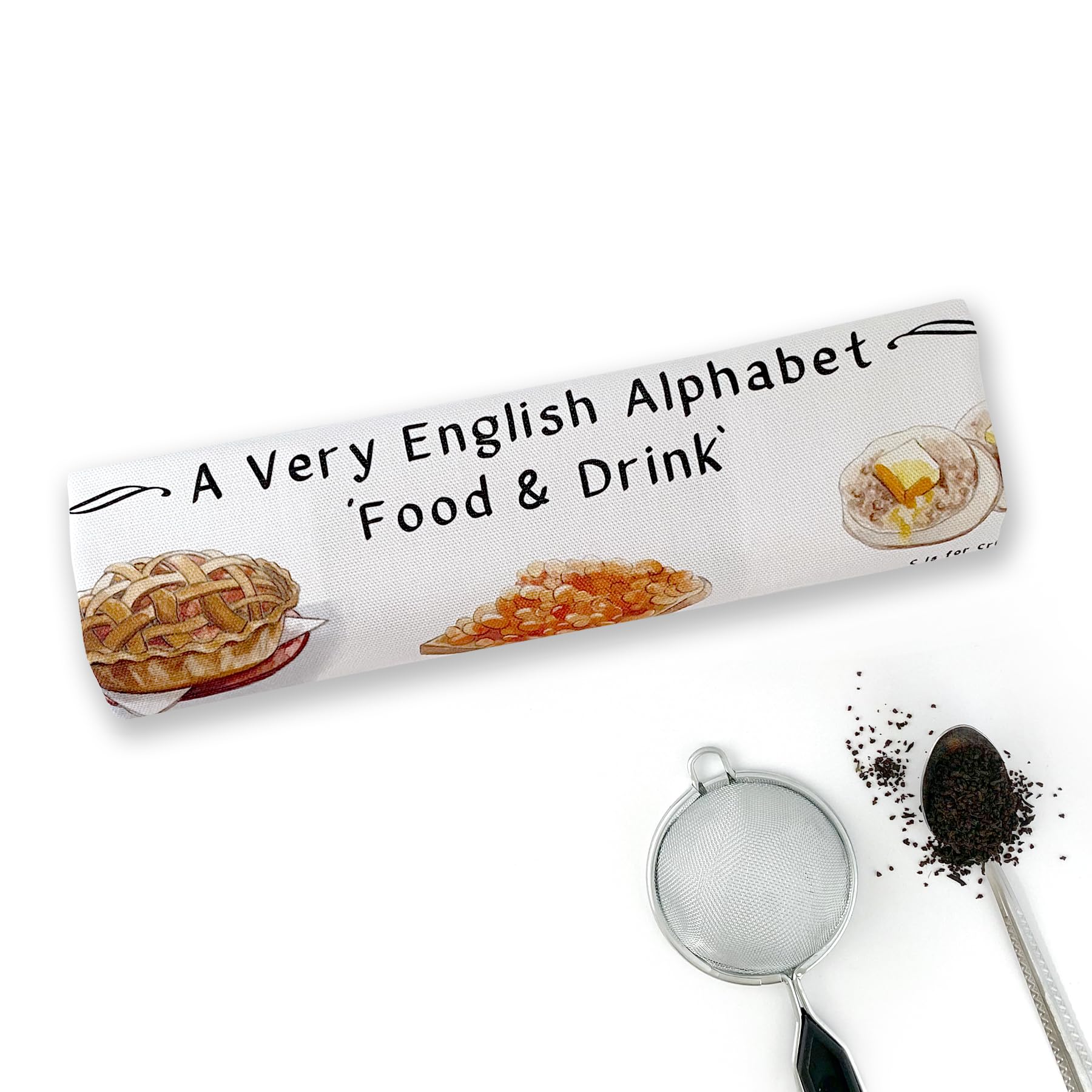 British Gifts | English Alphabet Tea Towel | England New Home, Moving, Leaving Gift | 100% Cotton | Present for Family Living Overseas 68x45cm (A Very English Alphabet 'Food & Drink')