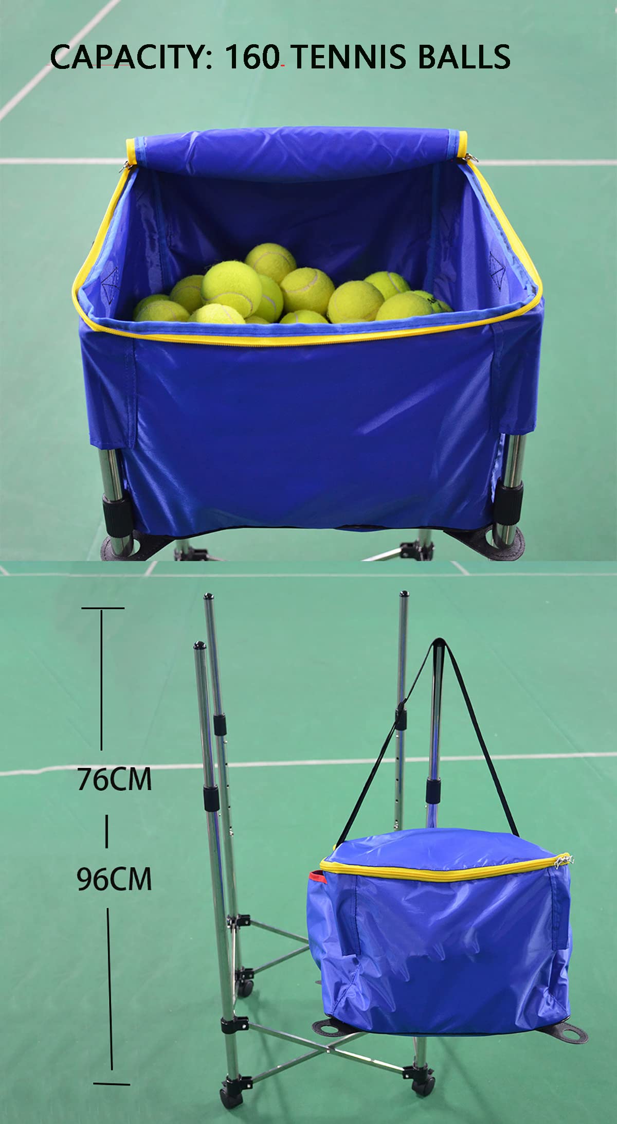 Cestino per palline da tennis, multifunzione, rimovibile, con ruote, adatto per palestra, campo da tennis