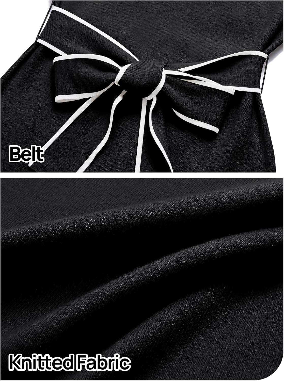 MEROKEETY Women's 2026 Long Sleeve Midi Sweater Dress Fall Winter Spring Mock Neck Contrast Tie Waist Bodycon Knit Dresses - Image 5