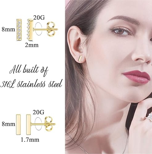 Miniatura 3 de JOERICA Juego de 6 pares de aretes de aro para mujer, diseño minimalista de mini barra, oro y plata, circonita cúbica, juego de piercings pequeños