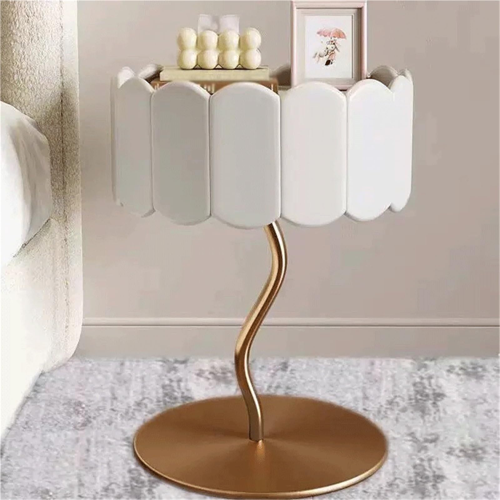 Mesa de Noche Mesita de Noche Sencilla con luz Mesita de Noche | Mesita de noche con almacenamiento francés(Blanco)