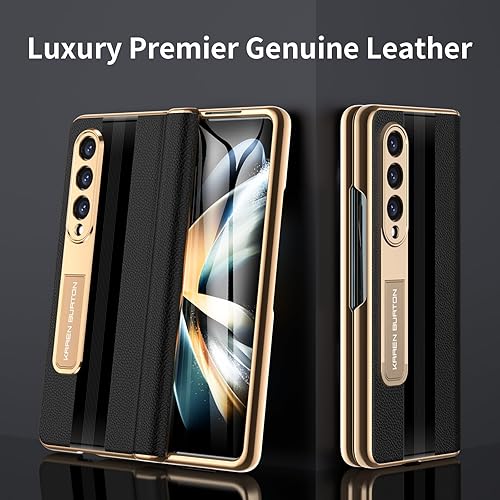 Miniatura 2 de Funda para teléfono Samsung Galaxy Z Fold 4 piel auténtica de lujo Premier Protección de bisagra de cuerpo completo Protector de pantalla integrado