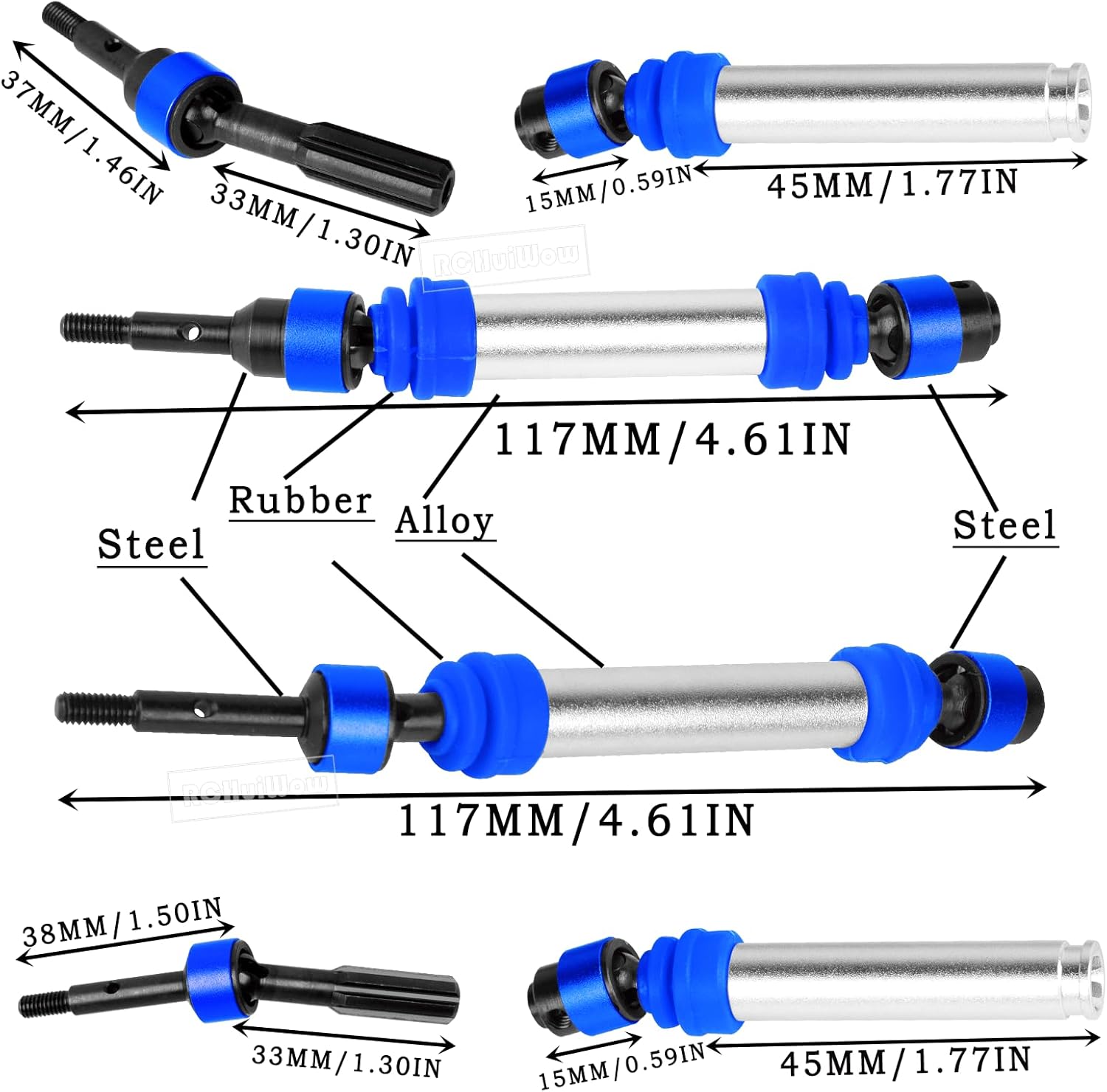 Driveshafts CVD Upgrades Part for 1/10 Slash 4WD(vxl),Rustler 4WD(vxl),Stampede 4WD(vxl),Hard Steel Front Rear RC Axles Drive Shafts Hops Up,4pcs,Navy Blue