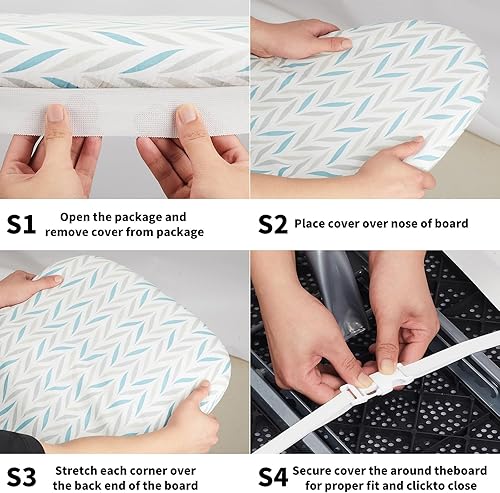 Miniatura 6 de BNDX Funda para tabla de planchar, revestimiento de silicona, acolchado resistente a la quemadura, acolchado extra grueso y resistente, 4 capas,