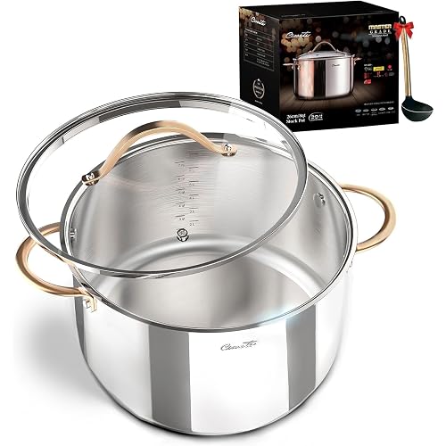 Ciwete 8 Quart Stock Pot, 3 Ply Whole Clad Stainless Steel Stock Pot, 8 QT Cooking Pot with Lid, Induction Pot for Cooking, 18/10 Stainless Steel Cookware Stockpots Oven, Gas and Dishwasher Safe