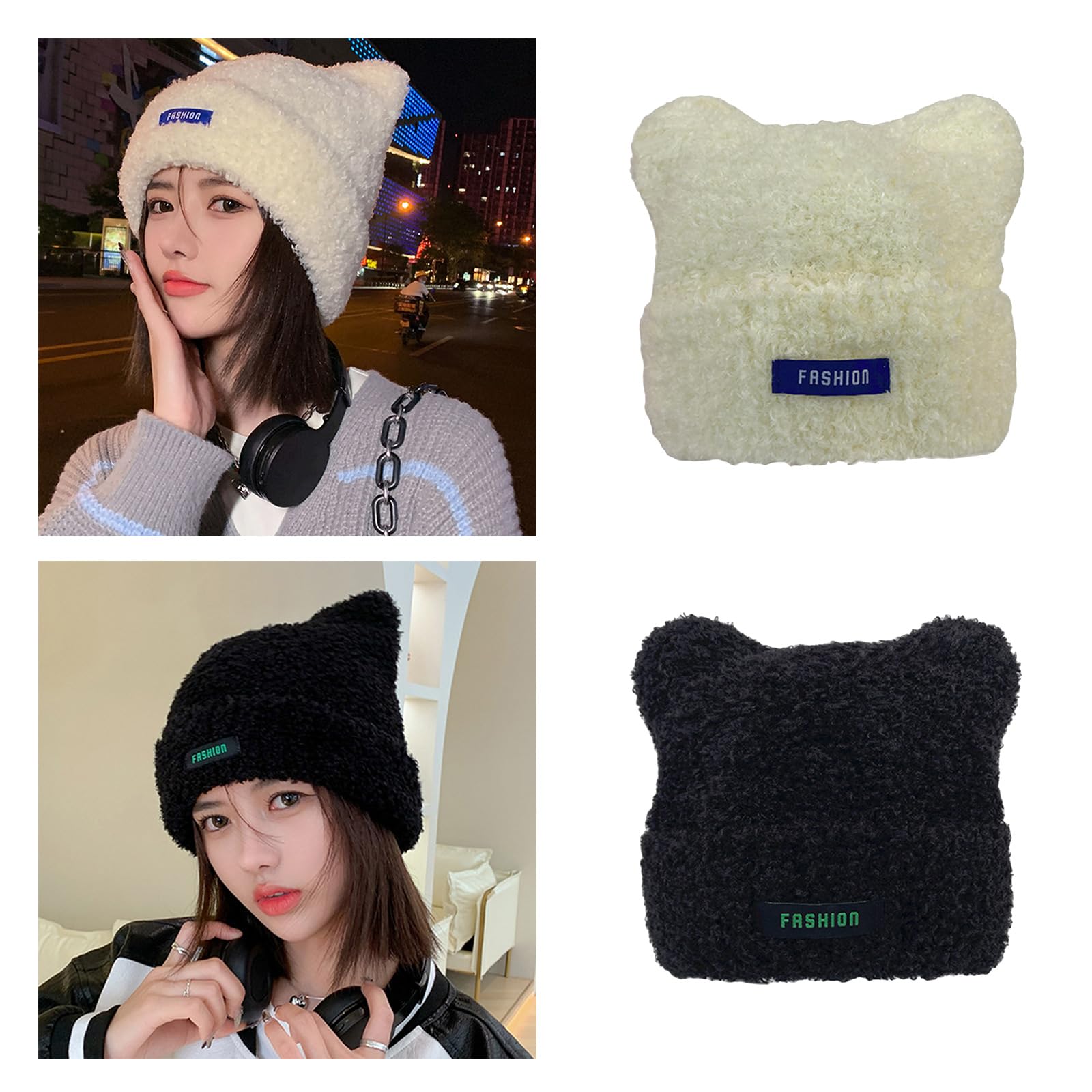 GRABAGECAN Adult Knitted Bear Ear Shape Hat Students Outdoor Cycling Skiing Hat Lovely Cold Winter Keep Warm Hat for Couple Pink