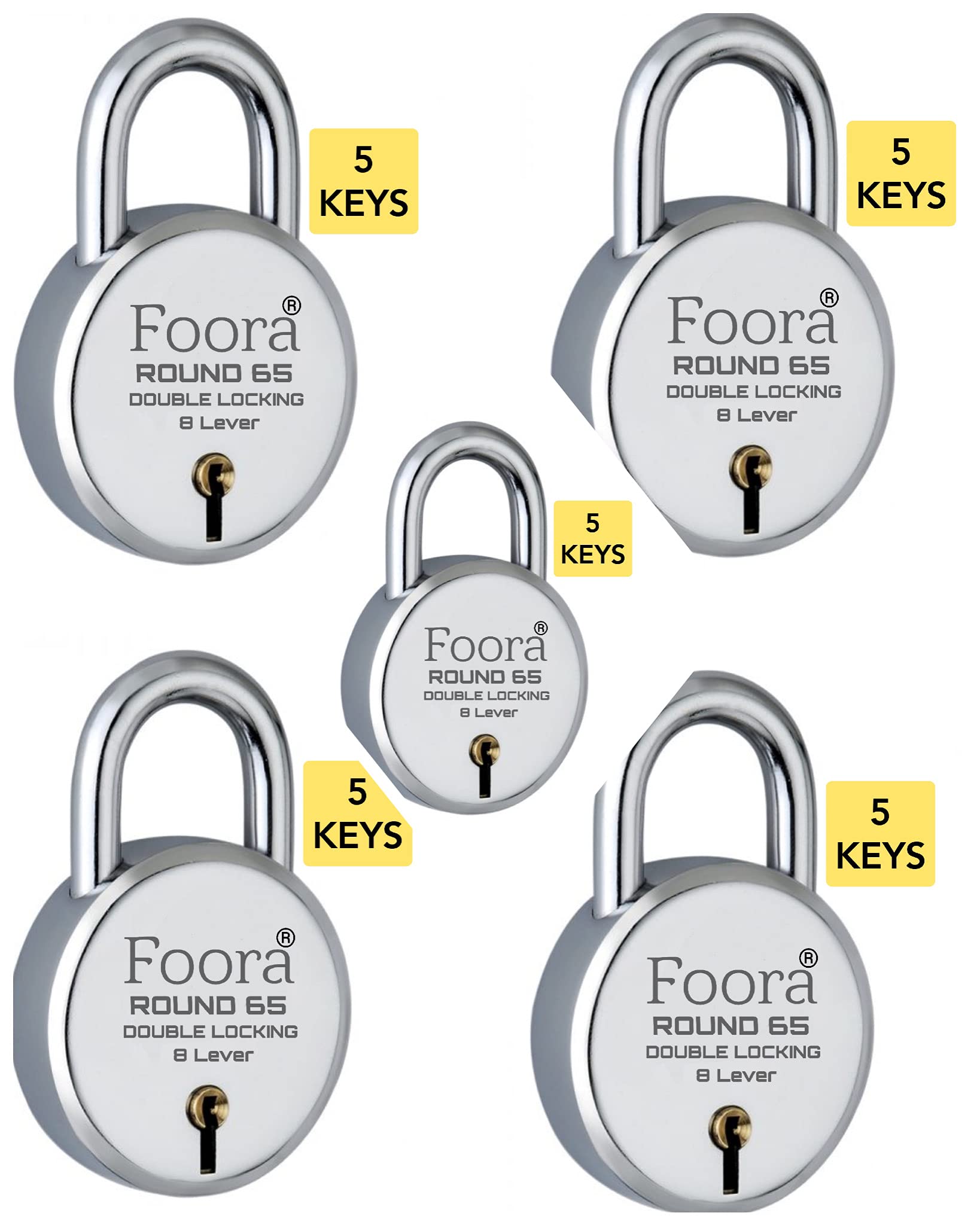 Foora Lock and Keys Door Lock for Home Round 65mm with 5 Keys Each Double Locking 8 Lever gate, Shop Shutter (Round 65mm Pack of 5) (B09FYJ9LNB) Amazon Price History, Amazon Price Tracker